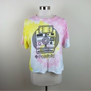 Polaroid Pink Yellow White Tie Dye Camera Short Sleeve Crop Top Women 3XL